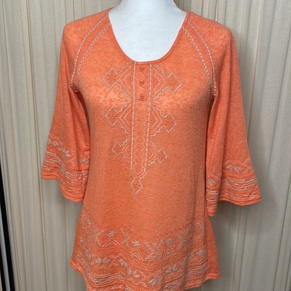 MOLLORELLO- CORAL EMBROIDERED TUNIC BLOUSE SIZE SMALL - Picture 2 of 9